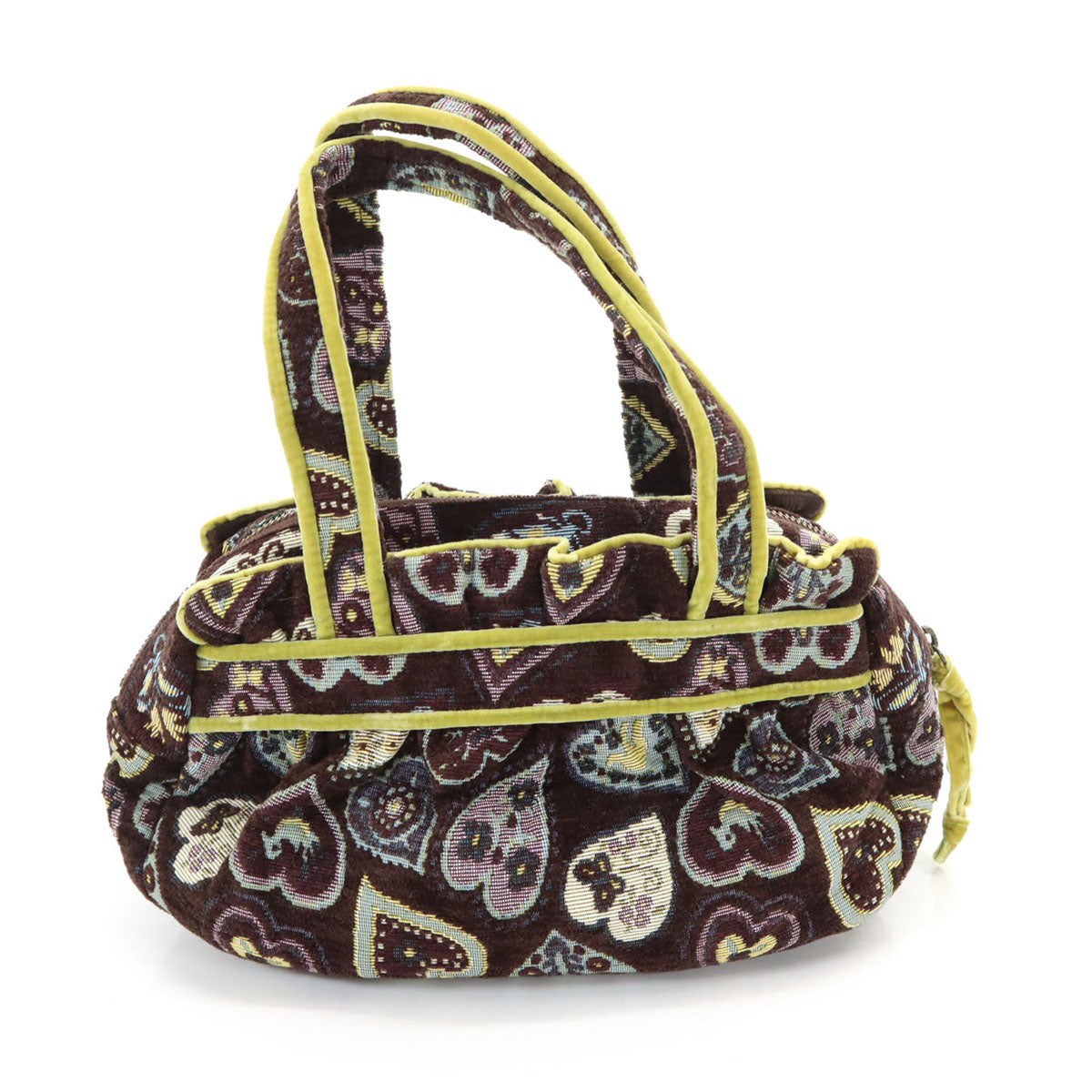 未使用 ANNA SUI アナスイ 日本製 ゴブラン織り ハート柄 ハンドバッグ ブラウン系 レディース