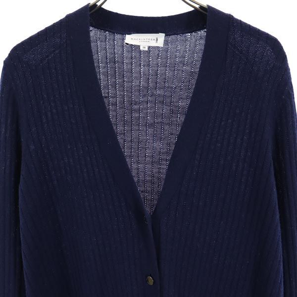 Mackintosh マッキントッシュ ウール 長袖 Vネック ロング ニットカーディガン 38 紺 レディース