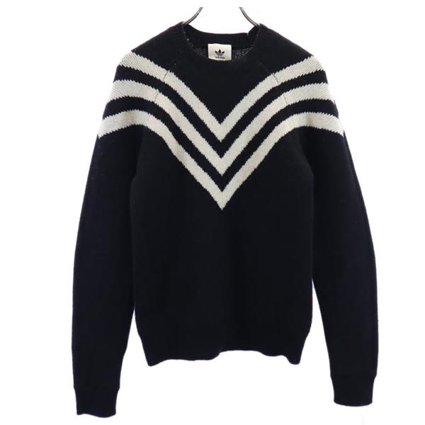 adidas アディダス トレフォイルロゴ 長袖 ニット XS 黒系 セーター メンズ