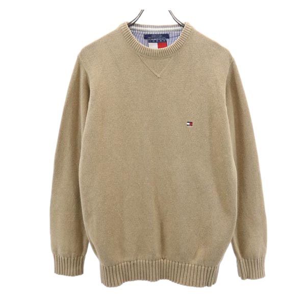 TOMMY HILFIGER トミーヒルフィガー 90s オールド ワンポイント刺繍 長袖 セーター XS ベージュ系 ニット メンズ