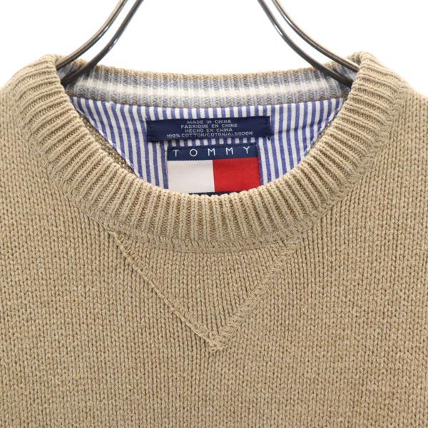 TOMMY HILFIGER トミーヒルフィガー 90s オールド ワンポイント刺繍 長袖 セーター XS ベージュ系 ニット メンズ