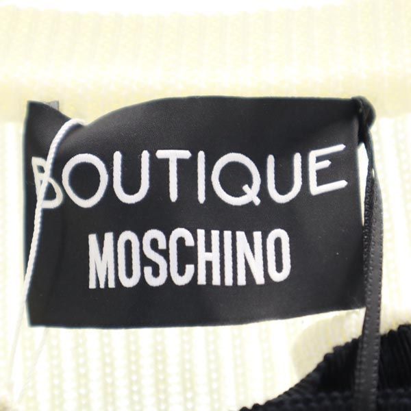 未使用 BOUTIQUE MOSCHINO ブティックモスキーノ ウール 長袖 ニットカーディガン 40 ホワイト系 フロントリボン レディース