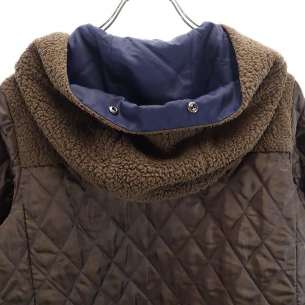 Pringle プリングル ボア切替 ジャケット UK8(8) 茶 キルティングライナー フード メンズ