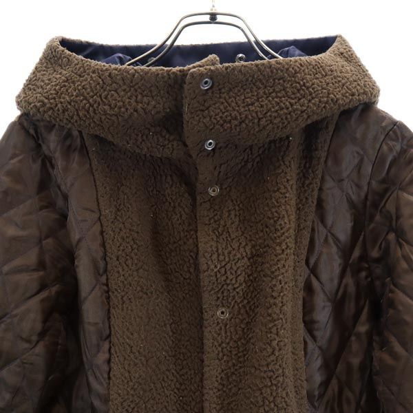 Pringle プリングル ボア切替 ジャケット UK8(8) 茶 キルティングライナー フード メンズ