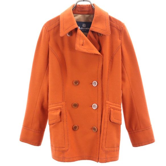 Aquascutum アクアスキュータム 日本製 ウールブレンド ピーコート 8 オレンジ レディース