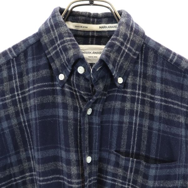 markaware マーカウェア 日本製 カシミヤブレンド チェック柄 長袖 ボタンダウンシャツ 1 紺系 レディース