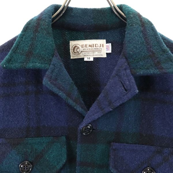 BEMIDJI ベミジ USA製 ウールブレンド チェック シャツジャケット 14 ネイビー系 キッズ