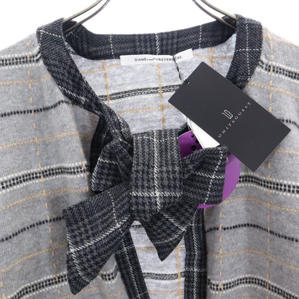 未使用 DIANE VON FURSTENBERG ダイアンフォンファステンバーグ ウール 総柄 長袖 ニット カーディガン M グレー系 レディース