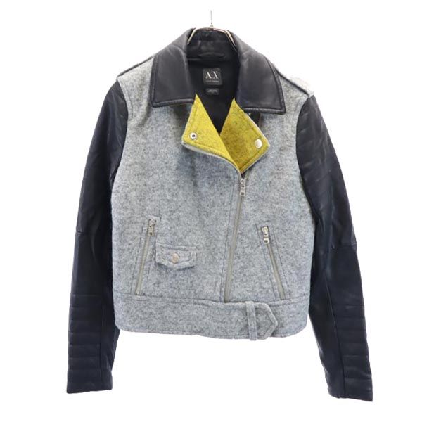 ARMANI EXCHANGE アルマーニエクスチェンジ ウールブレンド イミテーションレザー ライダースジャケット S グレー系 切替 レディース