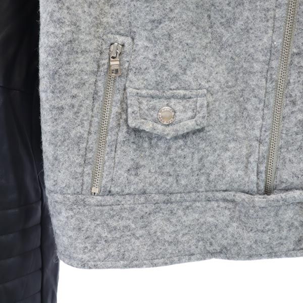 ARMANI EXCHANGE アルマーニエクスチェンジ ウールブレンド イミテーションレザー ライダースジャケット S グレー系 切替 レディース