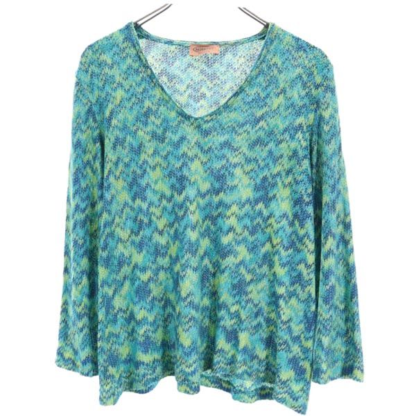 Missoni ミッソーニ イタリア製 総柄 長袖 スカートスーツ 上下 セットアップ 46/44 ブルー系 レディース