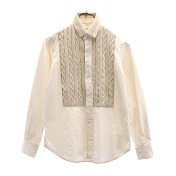 Scye サイ 日本製 ウールブレンド ニット切り替え 長袖 ニット切替 シャツ 36 ベージュ系 レディース