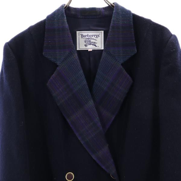 Burberrys バーバリーズ ウール ラペル切替 ダブル ジャケット 11AR ネイビー系 オールド レディース