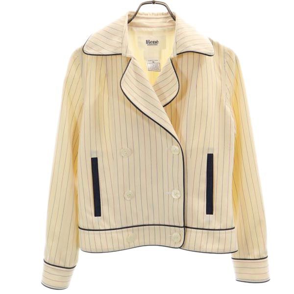 Rene ルネ 日本製 ストライプ柄 テーラードジャケット 36 ベージュ×赤×青 レディース