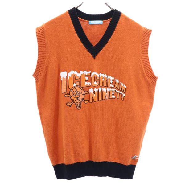 ICE CREAM アイスクリーム ロゴプリント Vネック ニットベスト L オレンジ系 メンズ