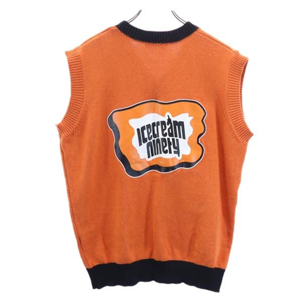 ICE CREAM アイスクリーム ロゴプリント Vネック ニットベスト L オレンジ系 メンズ