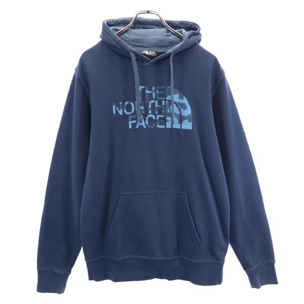 THE NORTH FACE ノースフェイス ロゴプリント 長袖 スウェットパーカー S ネイビー 裏起毛 プルオーバー トレーナー メンズ