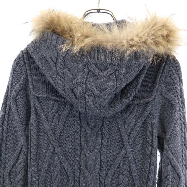 ブルーレーベルクレストブリッジ ニットジャケット 38 グレー BLUE LABEL CRESTBRIDGE フード付 レディース