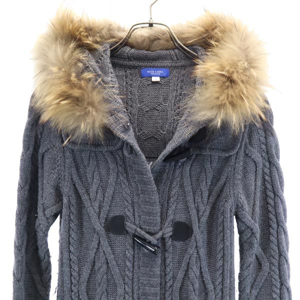 ブルーレーベルクレストブリッジ ニットジャケット 38 グレー BLUE LABEL CRESTBRIDGE フード付 レディース