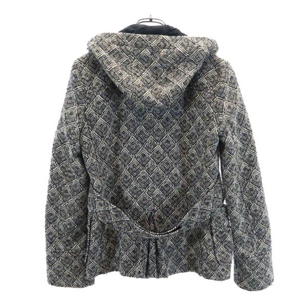 SEE BY CHLOE シーバイクロエ ウールブレンド 総柄 ピーコート 40 黒系 フーディー レディース