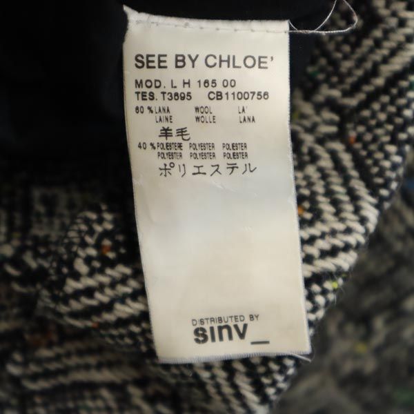 SEE BY CHLOE シーバイクロエ ウールブレンド 総柄 ピーコート 40 黒系 フーディー レディース