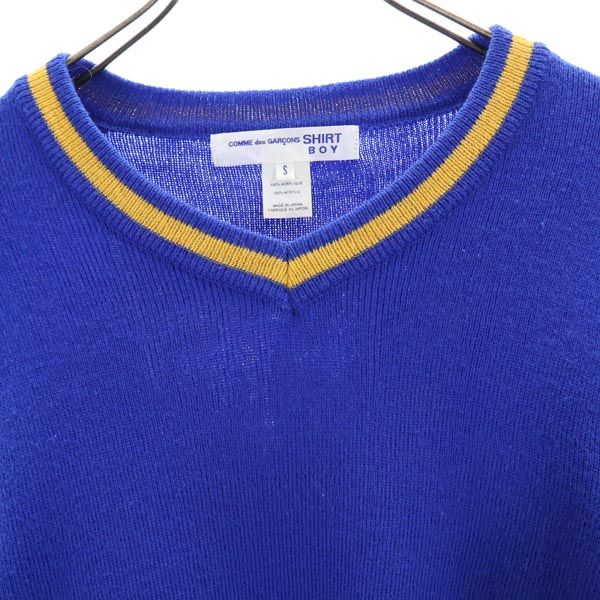コムデギャルソン 長袖 Vネック セーター S 青系 COMME des GARCONS SHIRT BOY ニット メンズ