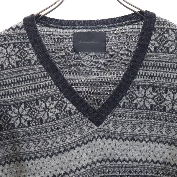 LOUNGE LIZARD ラウンジリザード 日本製 ウール 総柄 長袖 Vネック ニット 2 グレー系 セーター メンズ