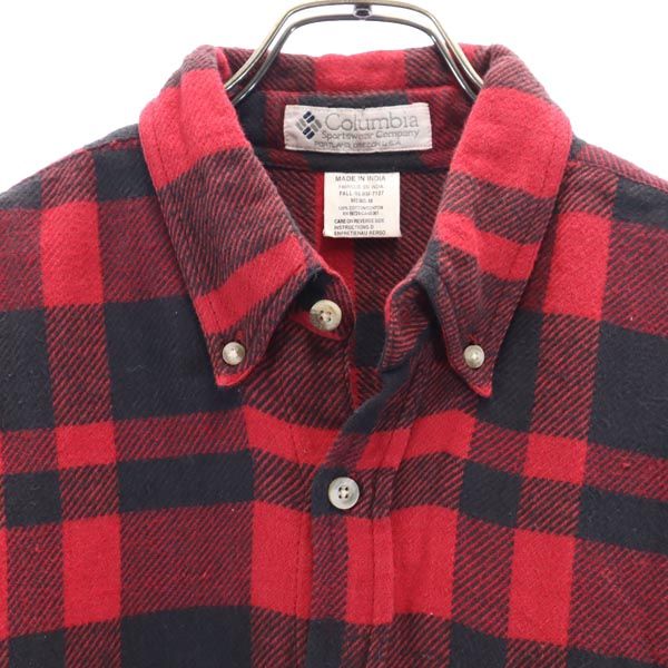 Columbia コロンビア 80s チェック柄 長袖 ボタンダウンシャツ M 赤×黒 ネルシャツ アウトドア メンズ