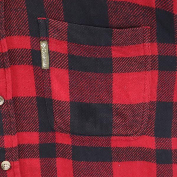 Columbia コロンビア 80s チェック柄 長袖 ボタンダウンシャツ M 赤×黒 ネルシャツ アウトドア メンズ