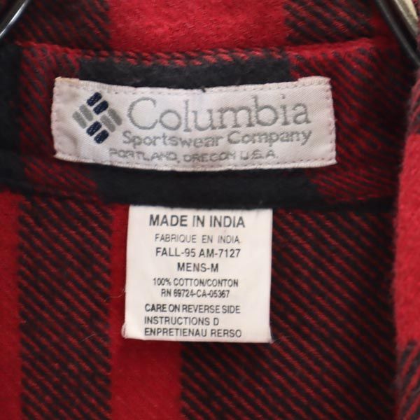 Columbia コロンビア 80s チェック柄 長袖 ボタンダウンシャツ M 赤×黒 ネルシャツ アウトドア メンズ