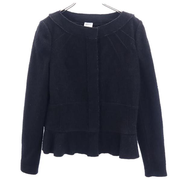 ARMANI アルマーニ イタリア製 ノーカラー ウールジャケット 44 ブラック レディース