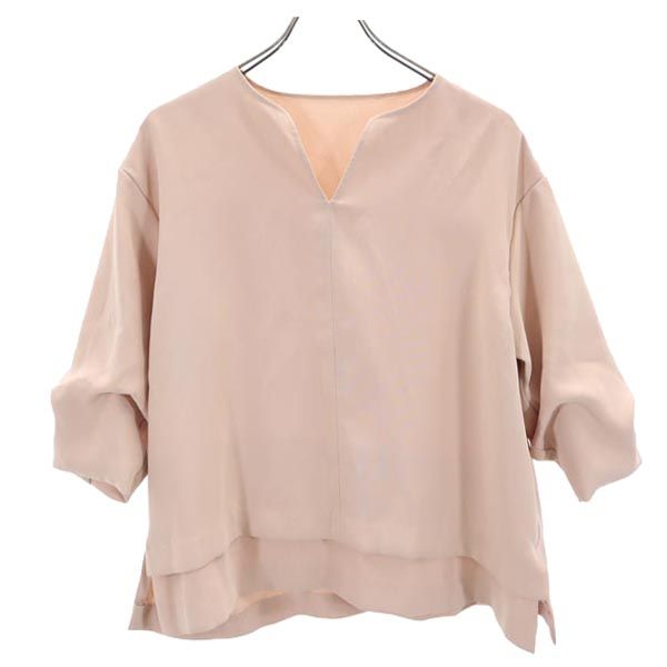 UNITED TOKYO ユナイテッドトウキョウ 日本製 7分袖 Vネック タック ブラウス 1 ベージュ系 レディース