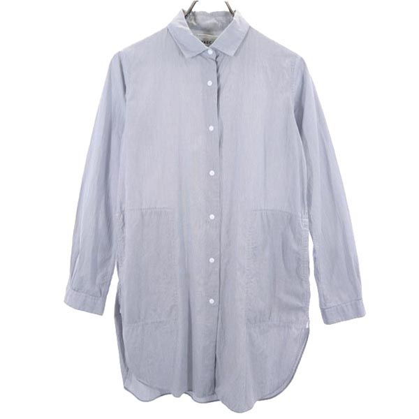 YAECA ヤエカ 日本製 ストライプ 長袖 チュニック M グレー系 シャツ レディース