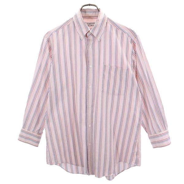 LANVIN ランバン 日本製 ストライプ 長袖 ボタンダウンシャツ ピンク系 メンズ