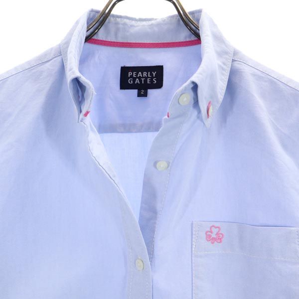 PEARLY GATES パーリーゲイツ 日本製 ゴルフ 長袖 ボタンダウンシャツ 2 ブルー系 レディース