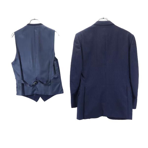 Burberrys バーバリーズ 90s ストライプ柄 ベスト付 テーラードジャケット 紺 メンズ