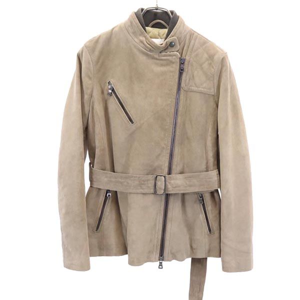COACH コーチ 牛革 スエード レザージャケット XS ベージュ系 収納カバー付き 本皮 レディース