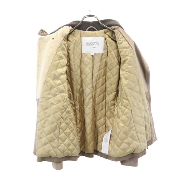 COACH コーチ 牛革 スエード レザージャケット XS ベージュ系 収納カバー付き 本皮 レディース