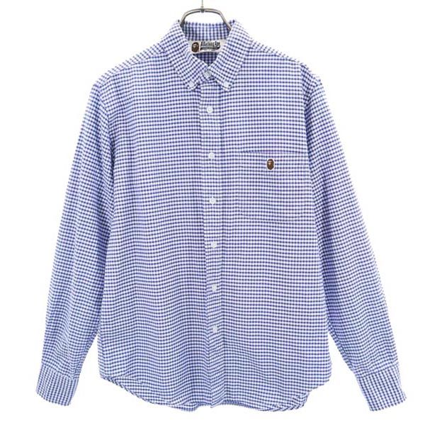 A BATHING APE アベイシングエイプ チェック柄 長袖 ボタンダウンシャツ ブルー系 メンズ