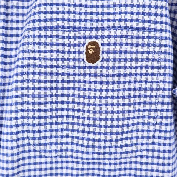 A BATHING APE アベイシングエイプ チェック柄 長袖 ボタンダウンシャツ ブルー系 メンズ
