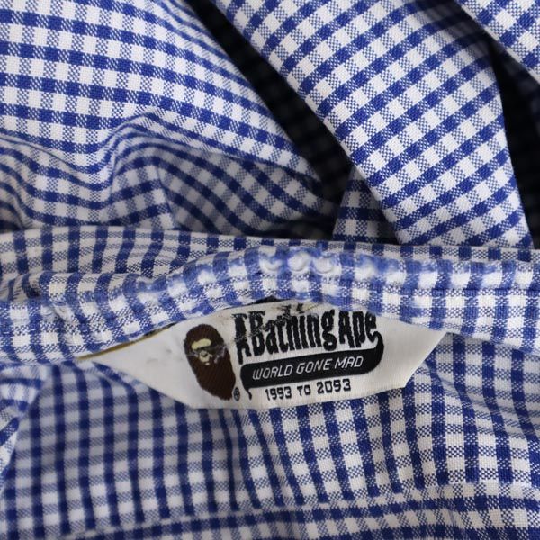 A BATHING APE アベイシングエイプ チェック柄 長袖 ボタンダウンシャツ ブルー系 メンズ