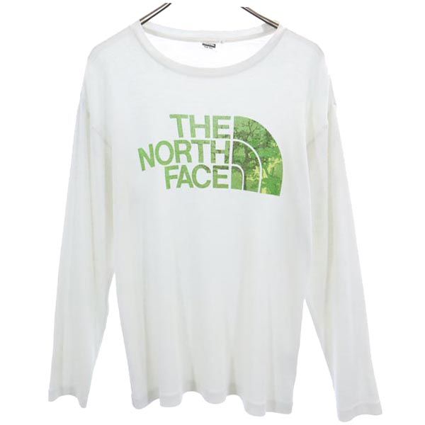 THE NORTH FACE ノースフェイス 日本製 NT37741 ロゴプリント 長袖 Tシャツ M ホワイト系 アウトドア ロンT メンズ