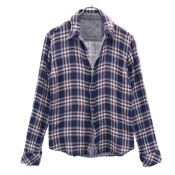 marka マーカ 日本製 チェック柄 長袖 シャツ 1 ネイビー系 メンズ