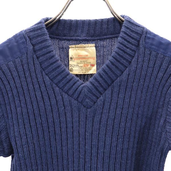 英国製 Vネック 長袖 エルボーパッチ Vネック コマンド ニット 02/83 ネイビー系 セーター レディース