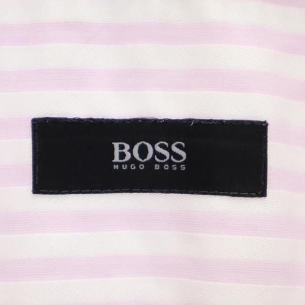 BOSS HUGO BOSS ボス ヒューゴボス ストライプ柄 長袖 シャツ 39 15 1/2 ホワイト×ピンク メンズ
