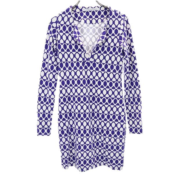 DIANE VON FURSTENBERG ダイアンフォンファステンバーグ 総柄 長袖 ストレッチ ワンピース パープル系 レディース