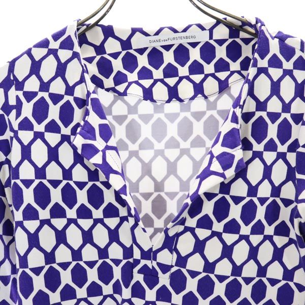 DIANE VON FURSTENBERG ダイアンフォンファステンバーグ 総柄 長袖 ストレッチ ワンピース パープル系 レディース