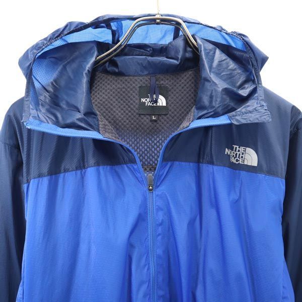 THE NORTH FACE ノースフェイス フード付 ナイロンジャケット L 青×紺 アウトドア コンパクト ウインドシェル メンズ