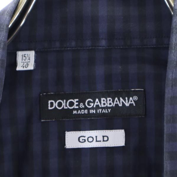 DOLCE&GABBANA ドルチェアンドガッバーナ チェック柄 長袖 シャツ 40 15 1/4 ネイビー×ブラック メンズ