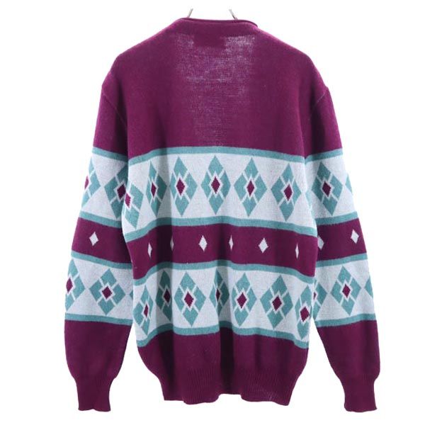 FRUIT OF THE LOOM フルーツオブザルーム 80s ビンテージ ウールブレンド 総柄 長袖 Vネック ニット カーディガン M メンズ